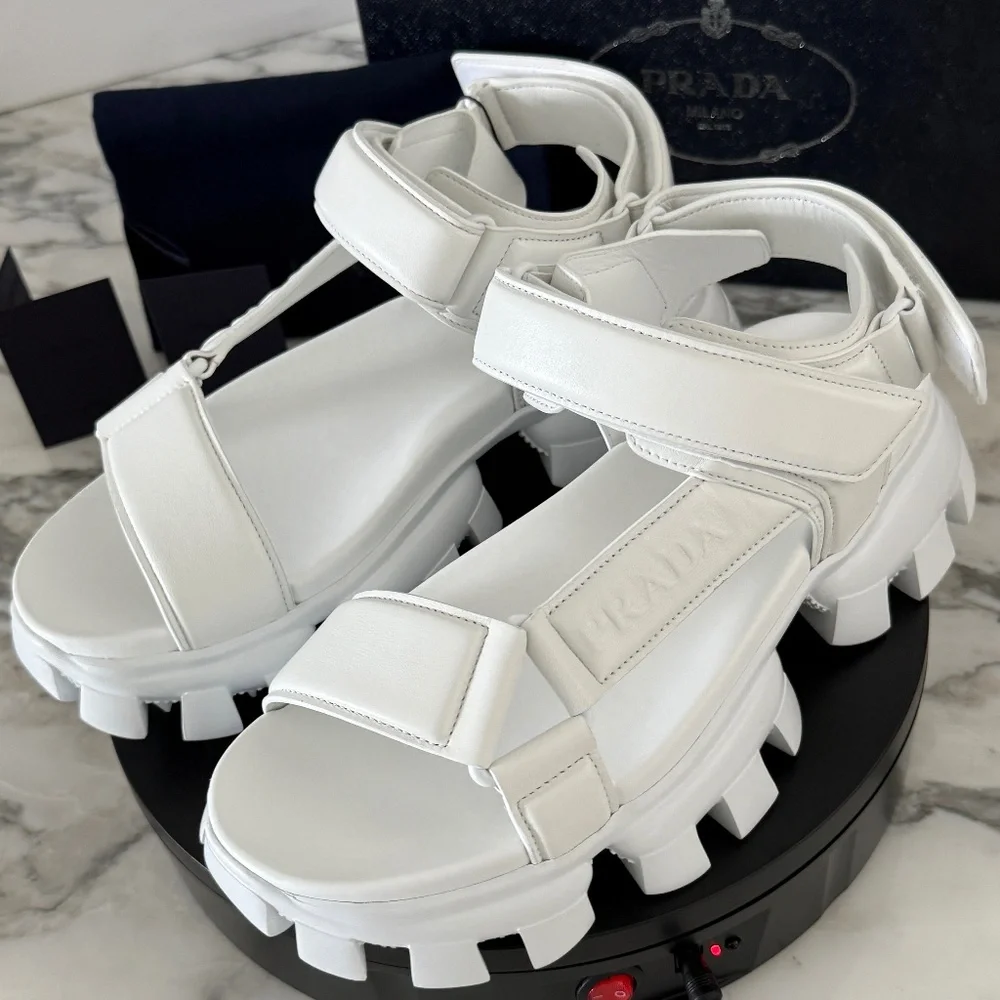 Prada 2x3077 Nappa Sport White Leather Men's Sandal, US 10.5 (UK-9.5)